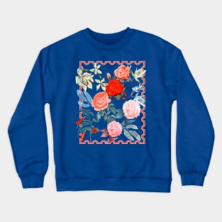 Garden Roses on Blue Crewneck Sweatshirt